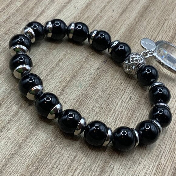 Chico's Crystal Silver Tone Black Faceted Stretch Bracelet - Picture 5 of 6